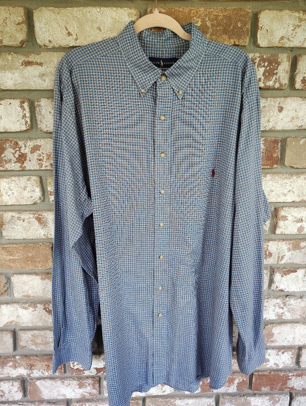 Ralph Lauren Men's Blue & Brown Plaid Long Sleeve Button Up Shirt XL Tall Casual - Picture 2 of 7
